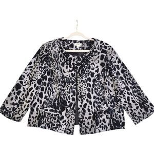 Cato Womens Beaded Leopard Blazer Jacket Plus Size 18/20W Black Gray Career Work